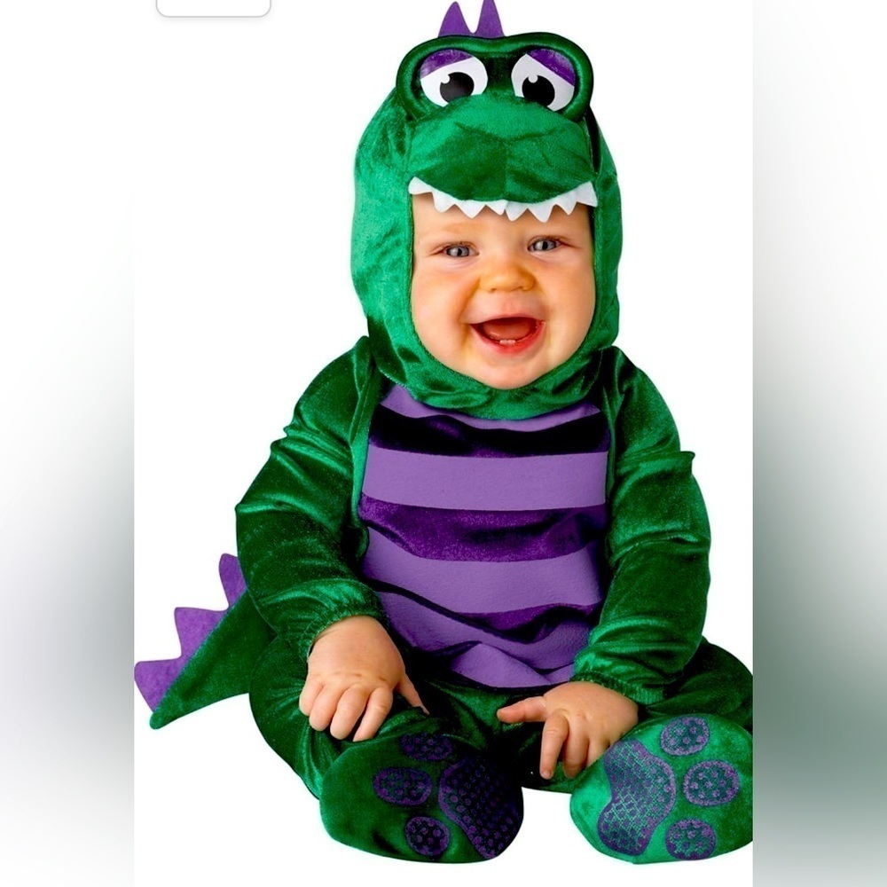 Dinky Dino costume, with hat and costume sizes 12-18 months